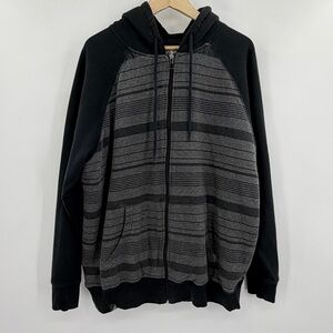 Top Heavy Y2K Men's Black/Gray Zip Up Sherpa‎ Lined Thick Skater Hoodie Size XL